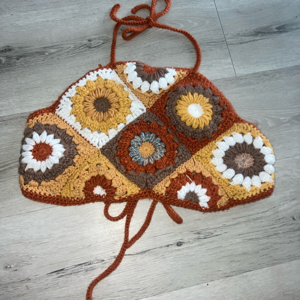 Hand crocheted sunflower crop top size M-L